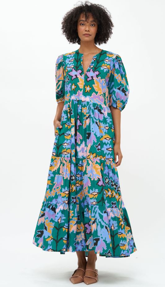 Puff Sleeve Maxi Green Bukhara