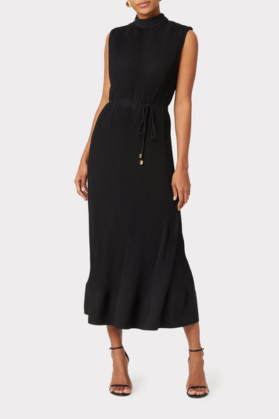 Melina Solid Pleat Dress Black