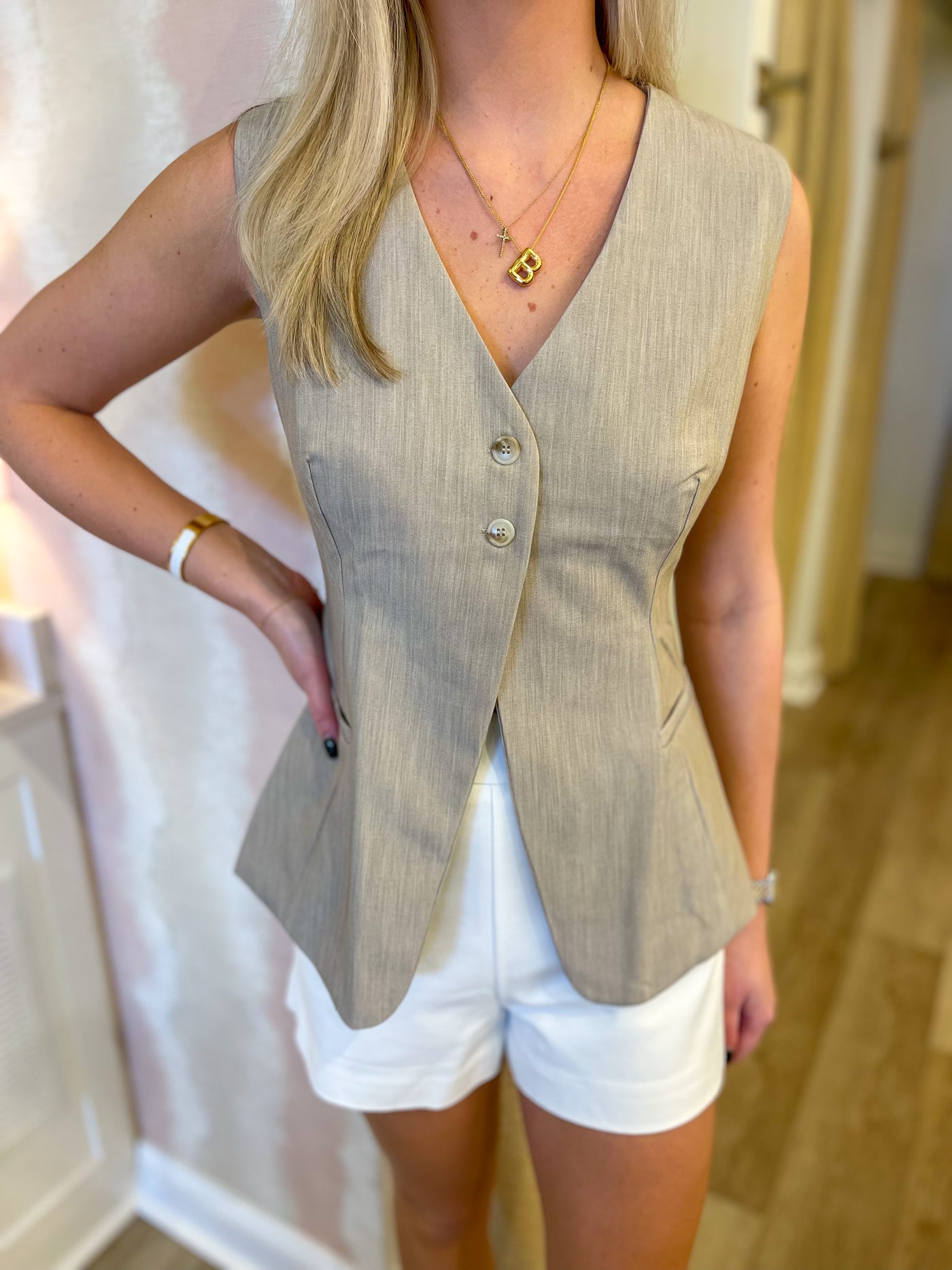 Button Front Sleeveless Vest