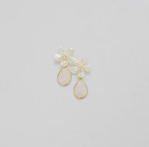 Pearl Flower + White Quartz Drop