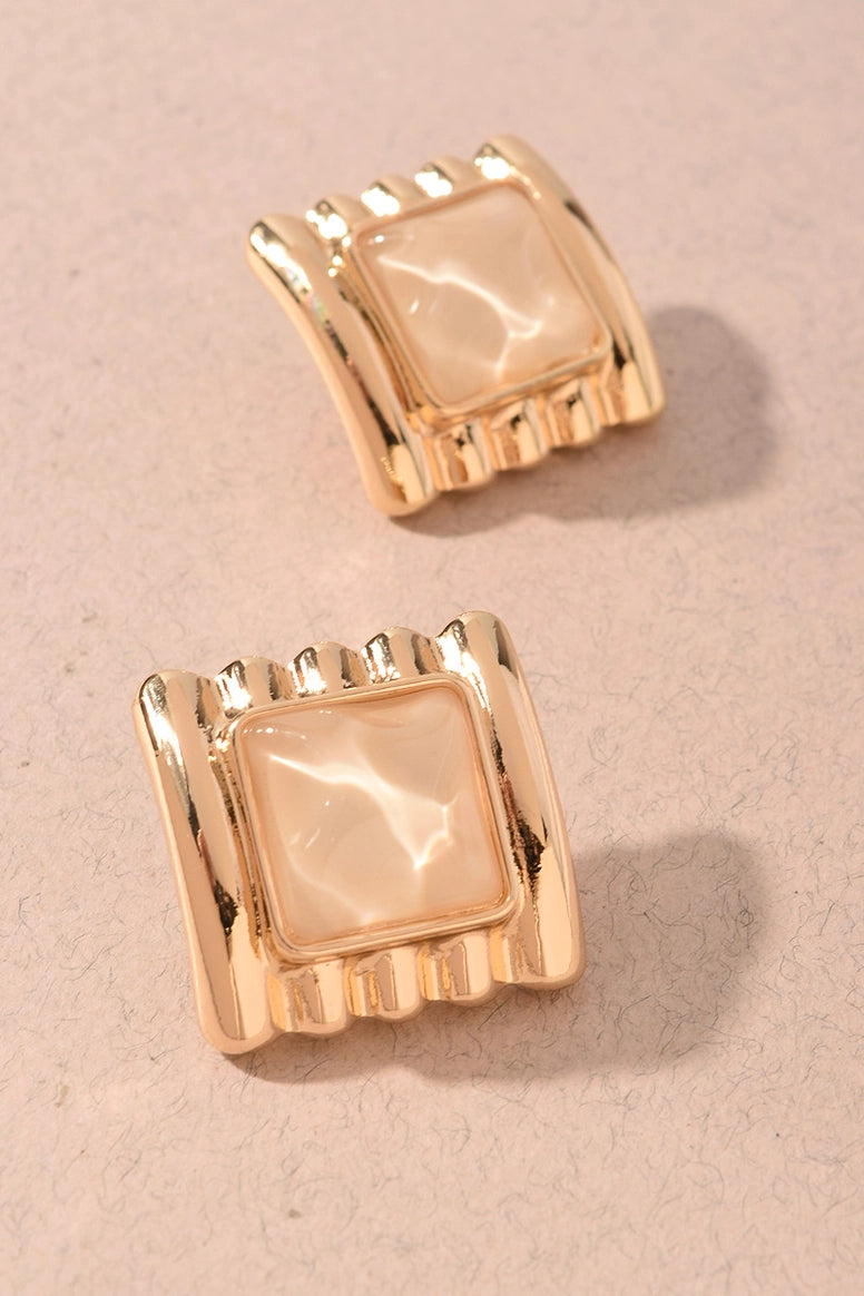 Square Stud Earrings Beige