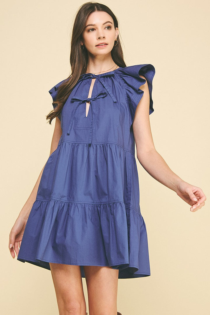 Tie Detailed Tiered Mini Dress