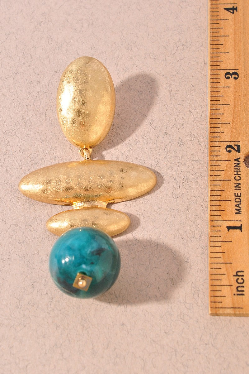 Hammered Gold Marble Bead Statement Earrings Turquoise