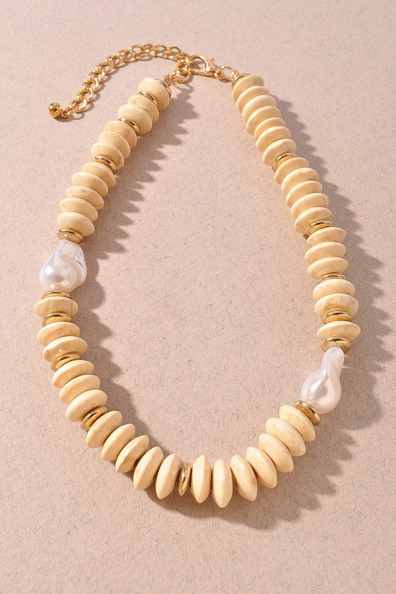 Disc Bead Necklace Beige
