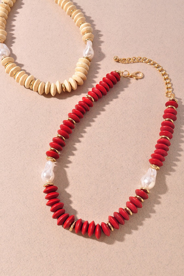 Disc Bead Necklace Red