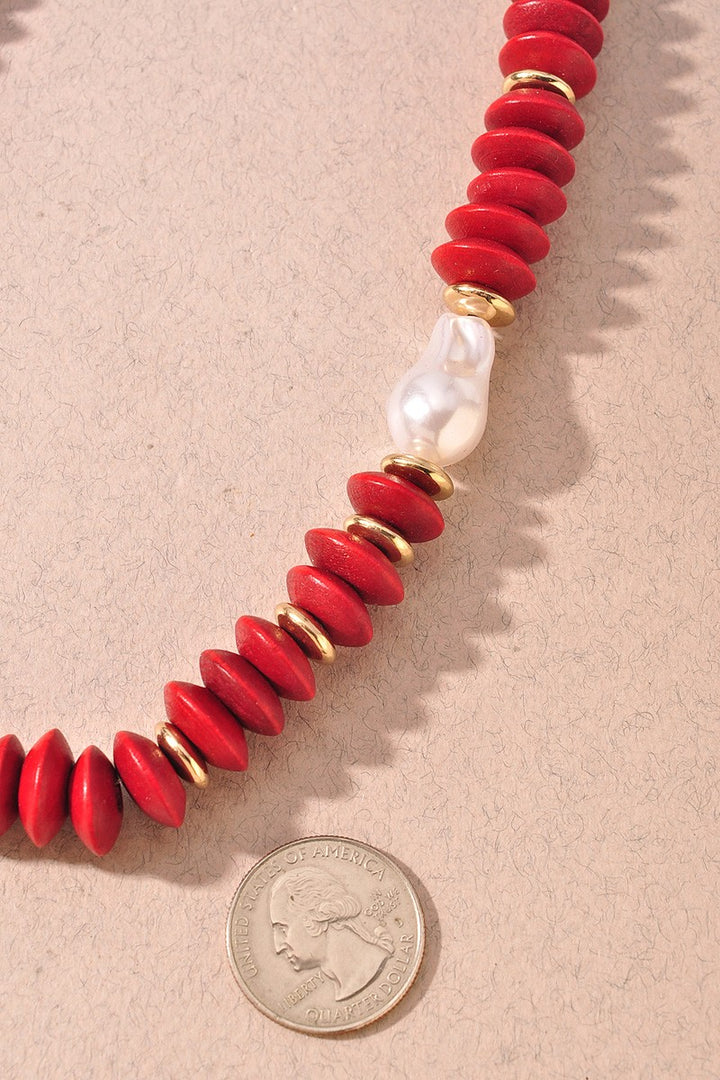 Disc Bead Necklace Red