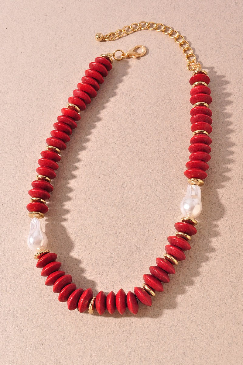 Disc Bead Necklace Red