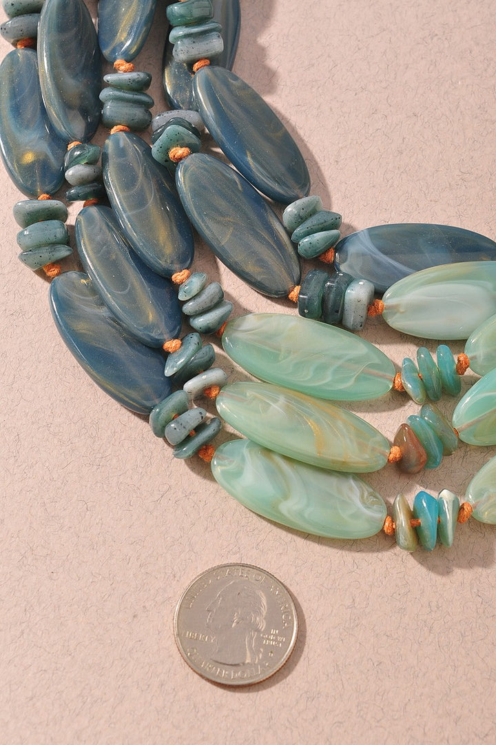 Stone Bead Multi Strand Layered Necklace Teal/Mint