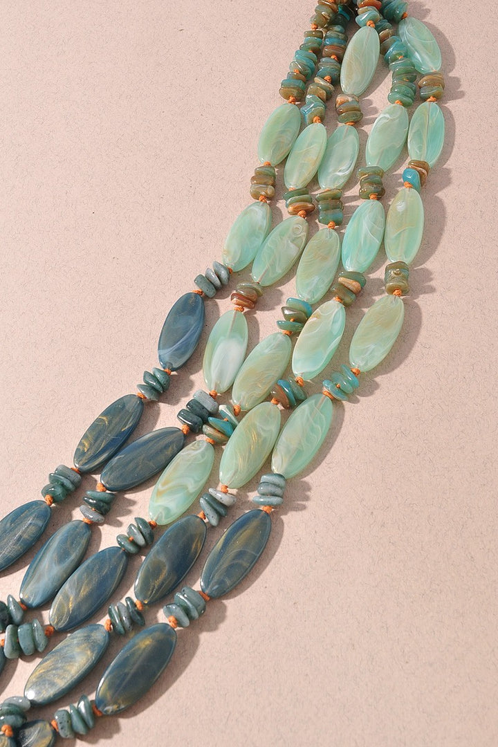 Stone Bead Multi Strand Layered Necklace Teal/Mint