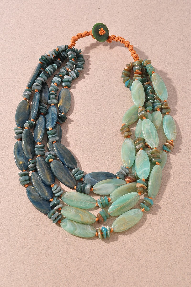 Stone Bead Multi Strand Layered Necklace Teal/Mint