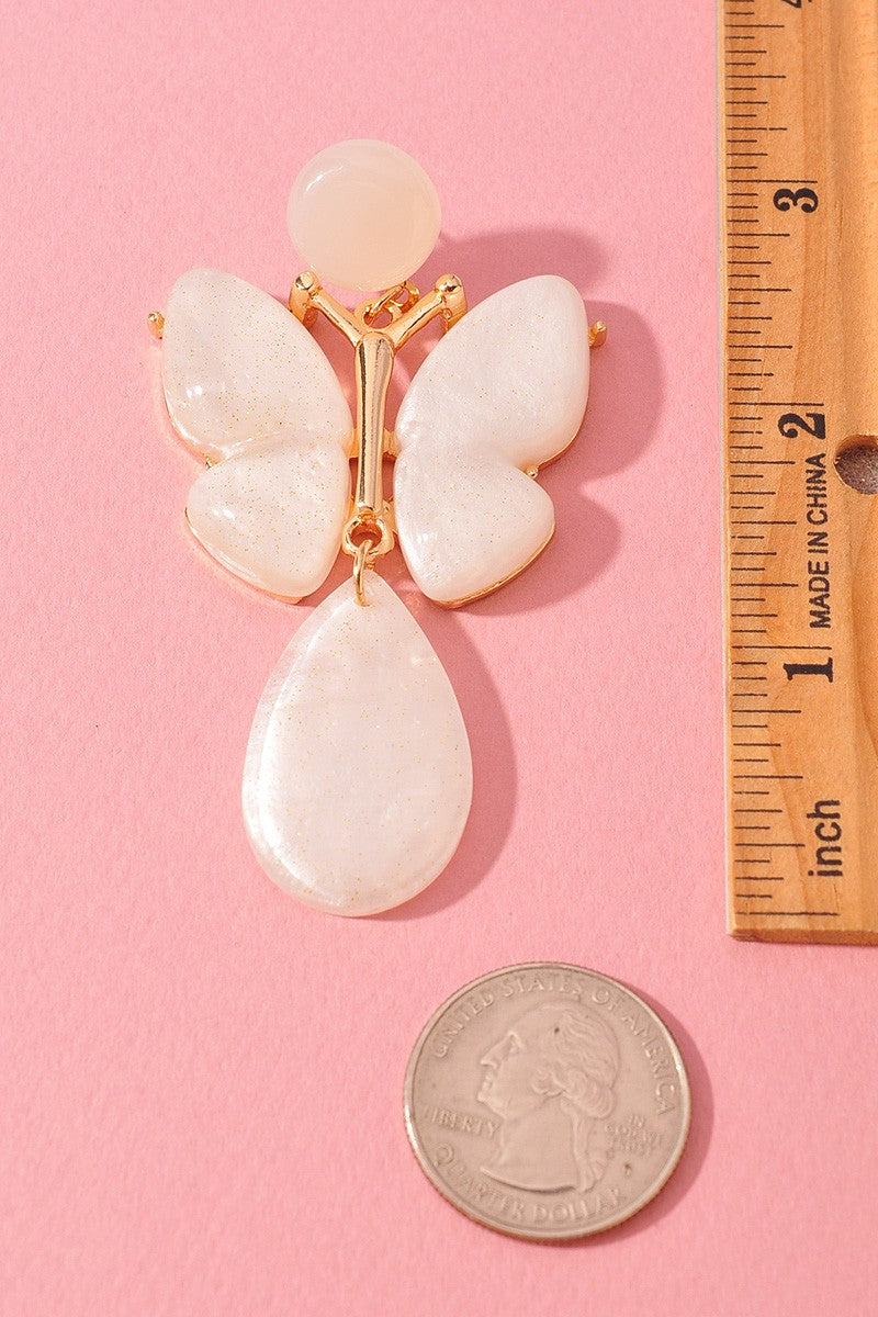 Resin ButterBy Drop Earrings White