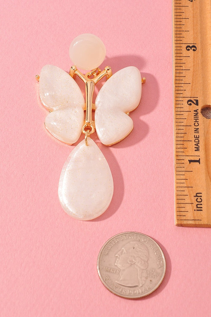 Resin ButterBy Drop Earrings White