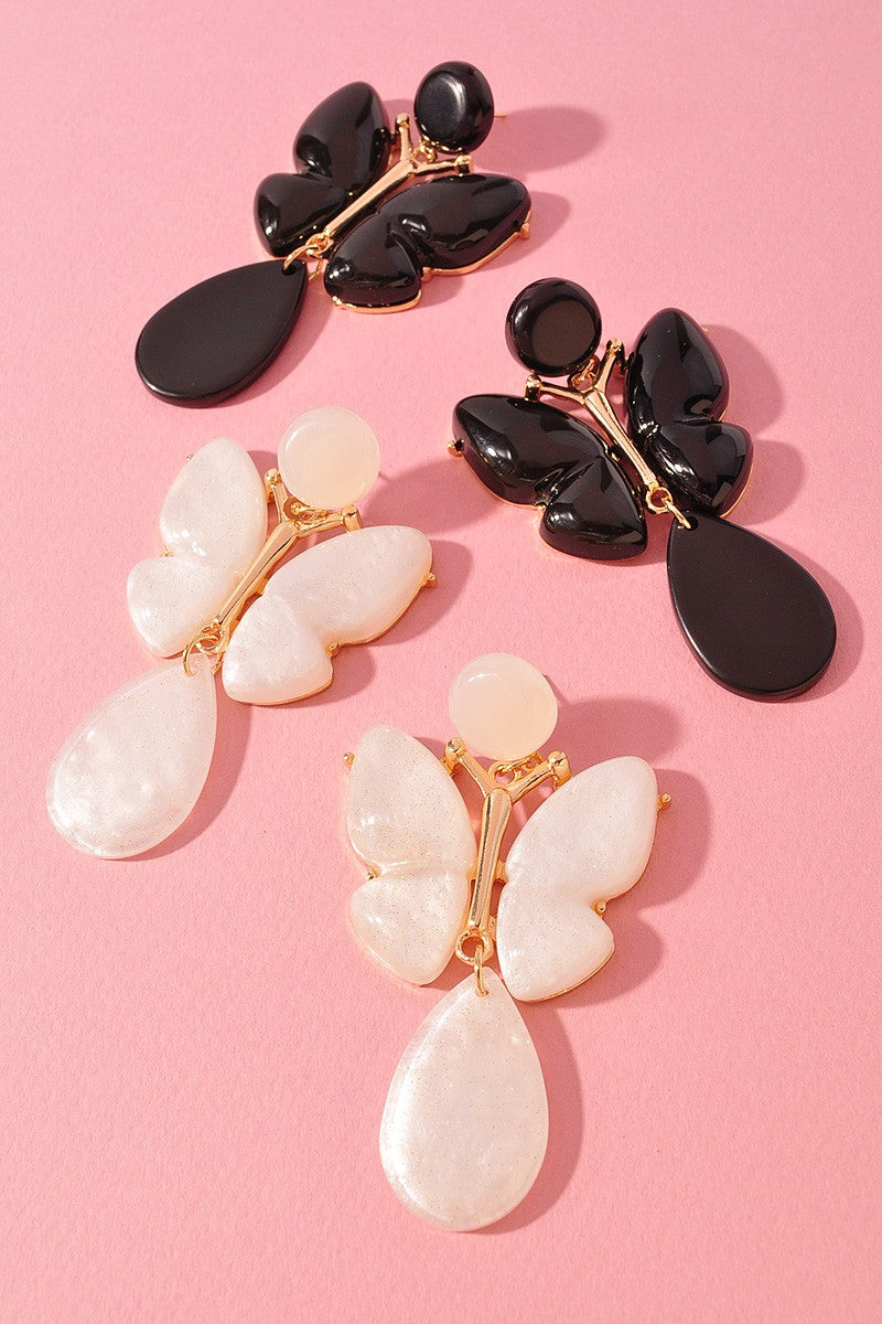 Resin ButterBy Drop Earrings White