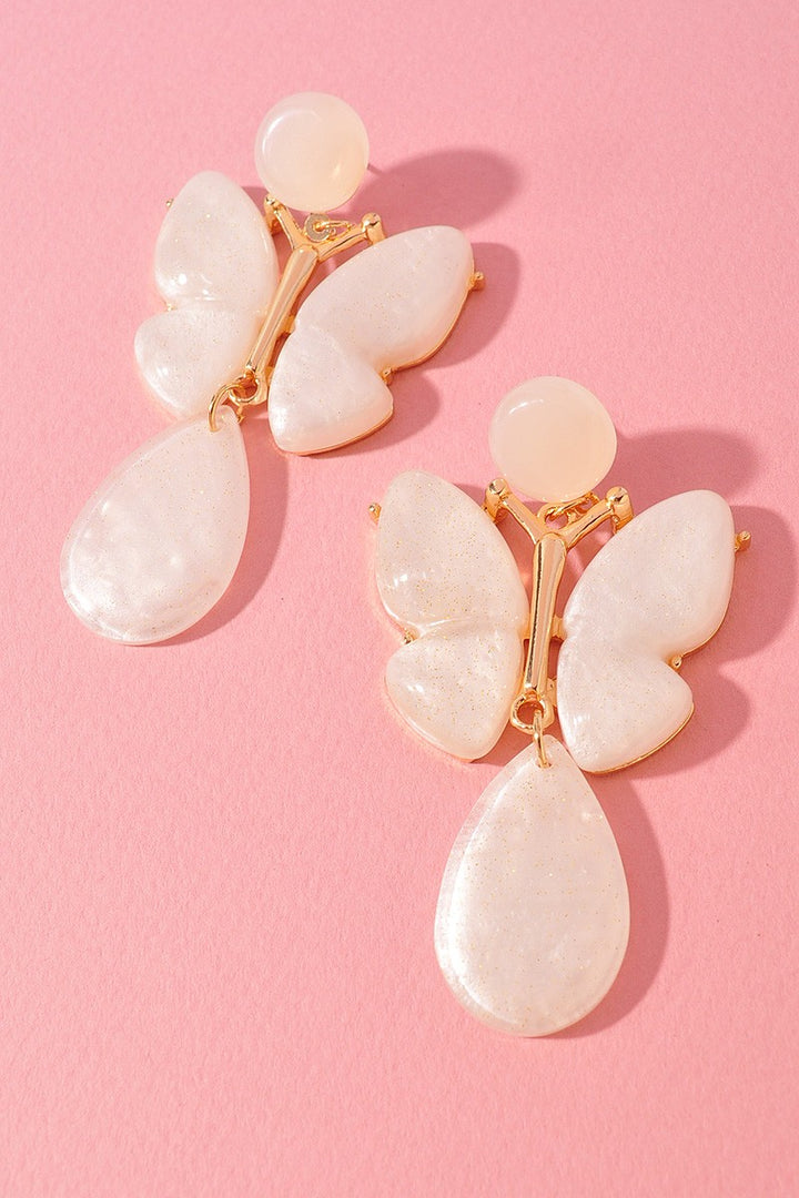 Resin ButterBy Drop Earrings White