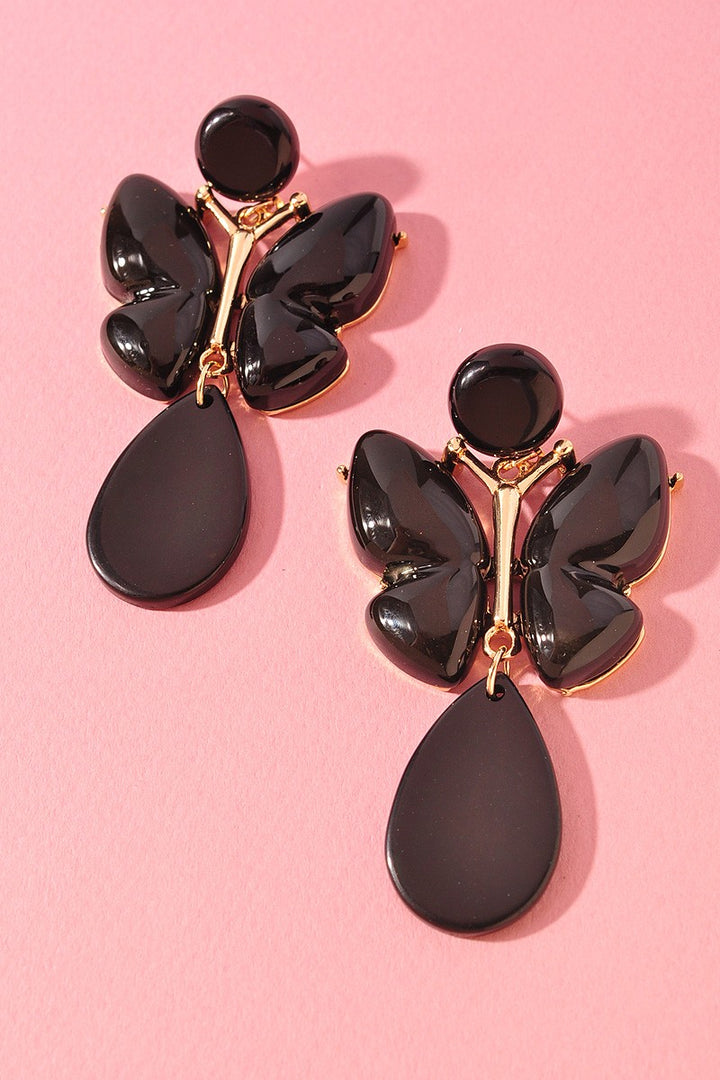 Resin ButterBy Drop Earrings Black