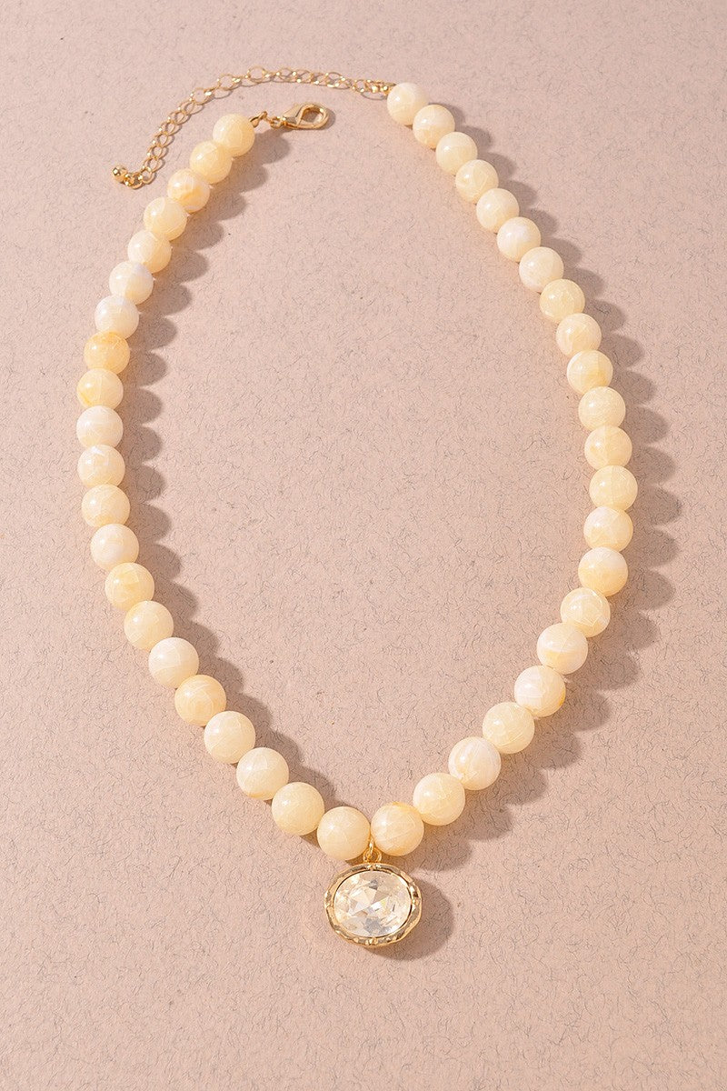 Crystal Charm Beaded Statement Necklace Ivory