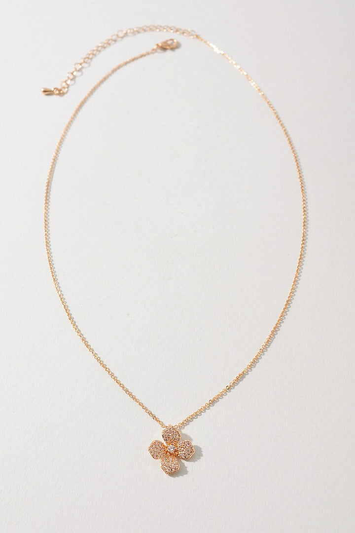 Pavé Crystal Four Petal Flower Pendant Necklace