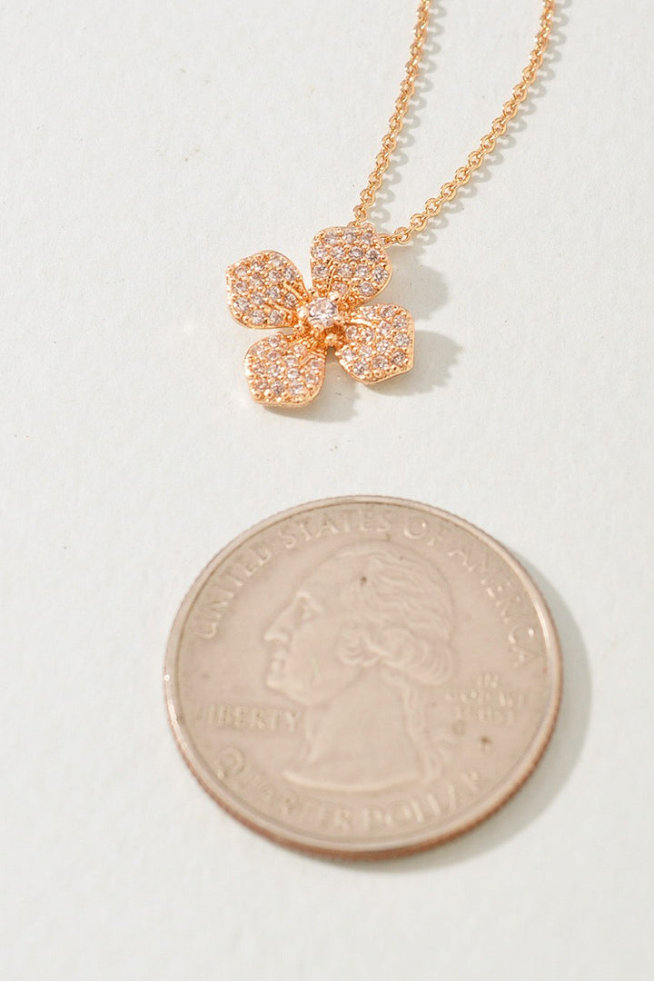 Pavé Crystal Four Petal Flower Pendant Necklace