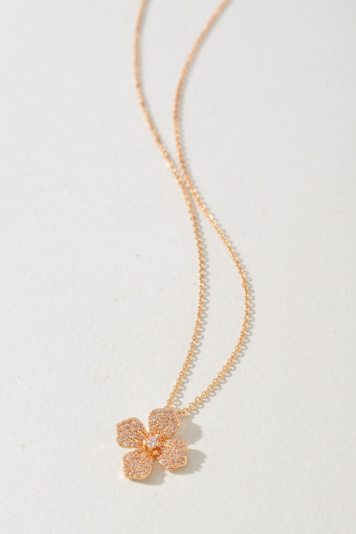 Pavé Crystal Four Petal Flower Pendant Necklace