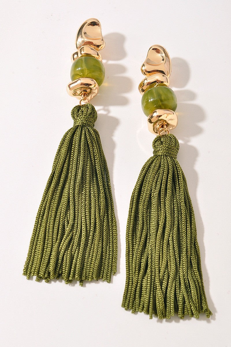 Tassel Resin Statement Drop Earrings Olive