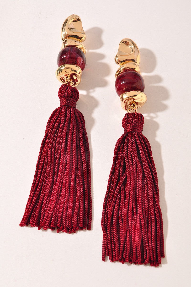 Tassel Resin Statement Drop Earrings Burgundy
