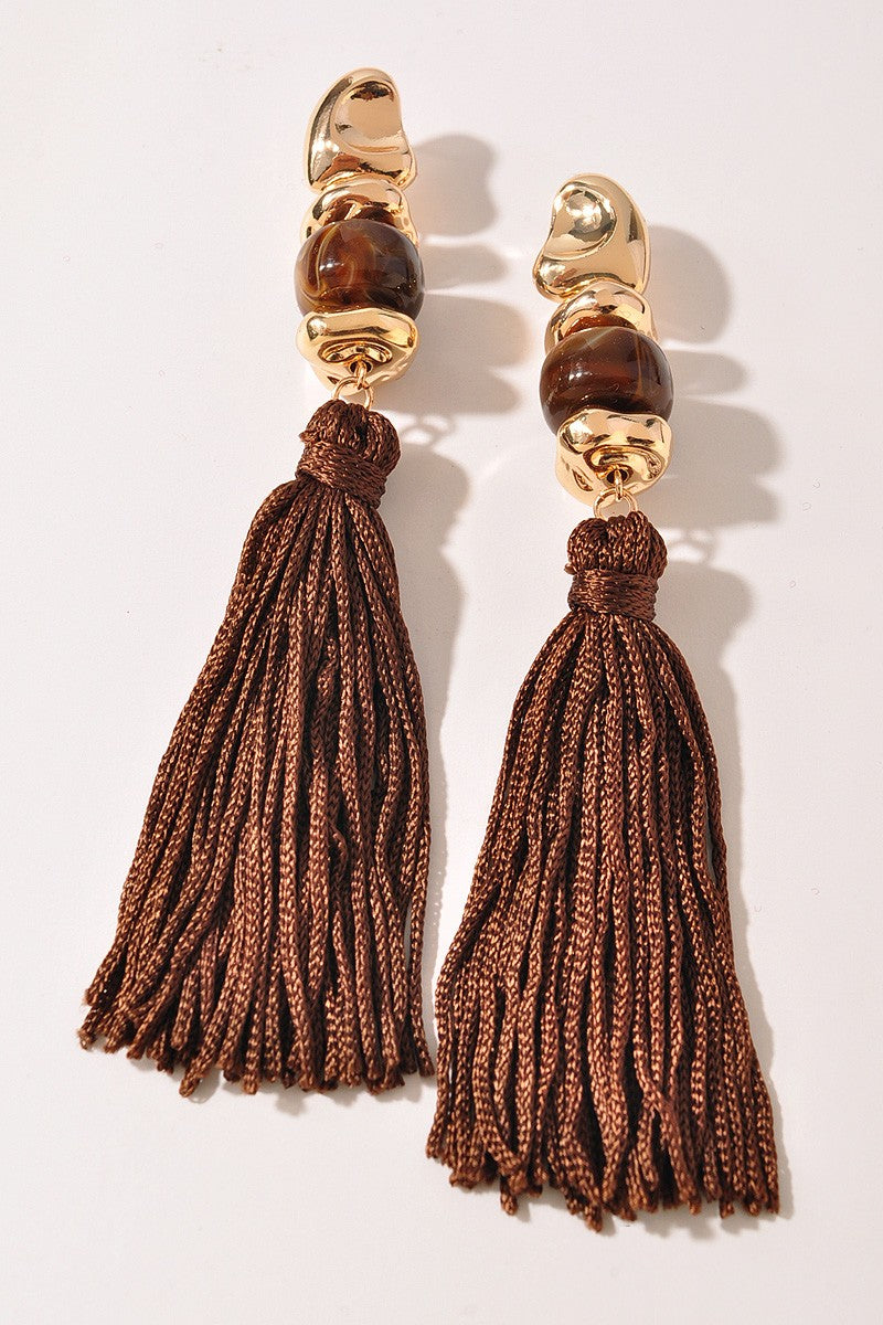 Tassel Resin Statement Drop Earrings Brown