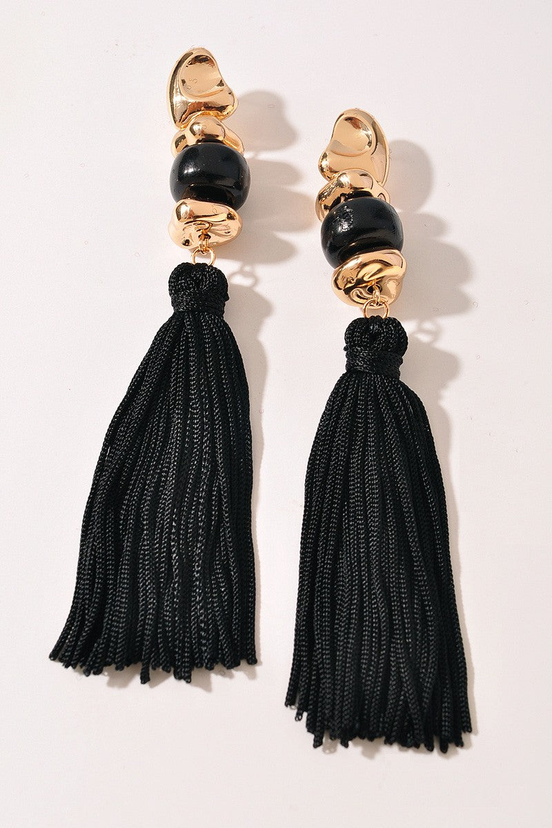 Tassel Resin Statement Drop Earrings Black