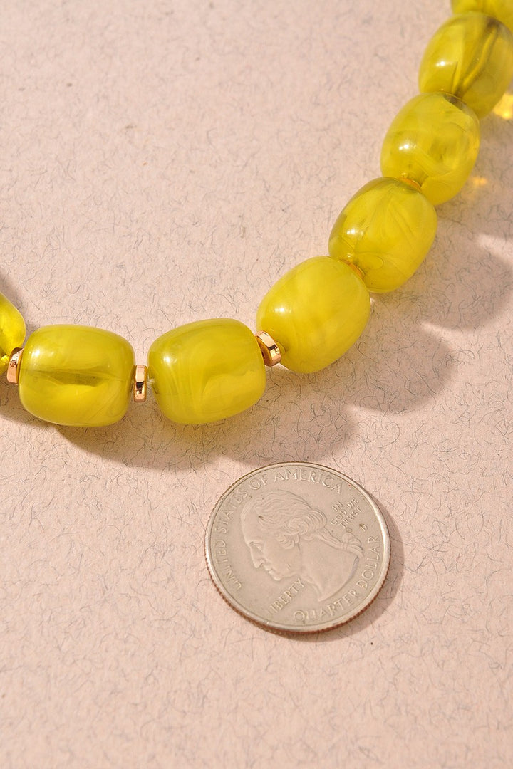 Marbled Resin Barrel Bead Statement Necklace Green
