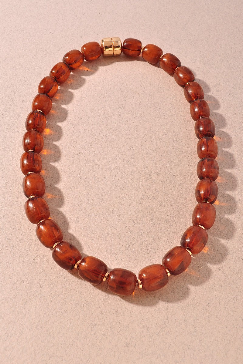 Marbled Resin Barrel Bead Statement Necklace Brown