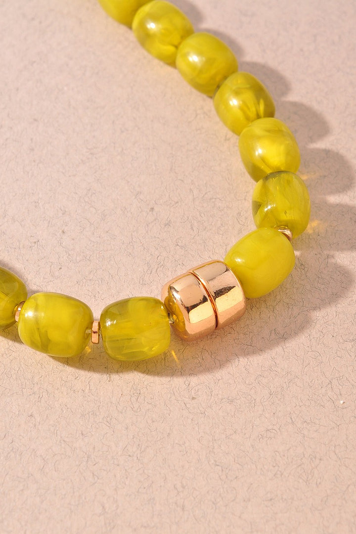 Marbled Resin Barrel Bead Statement Necklace Green