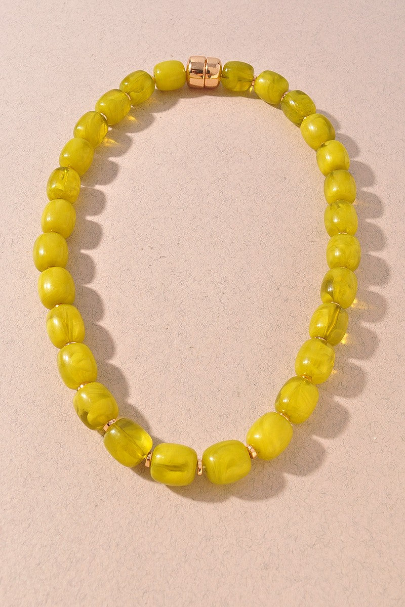 Marbled Resin Barrel Bead Statement Necklace Green