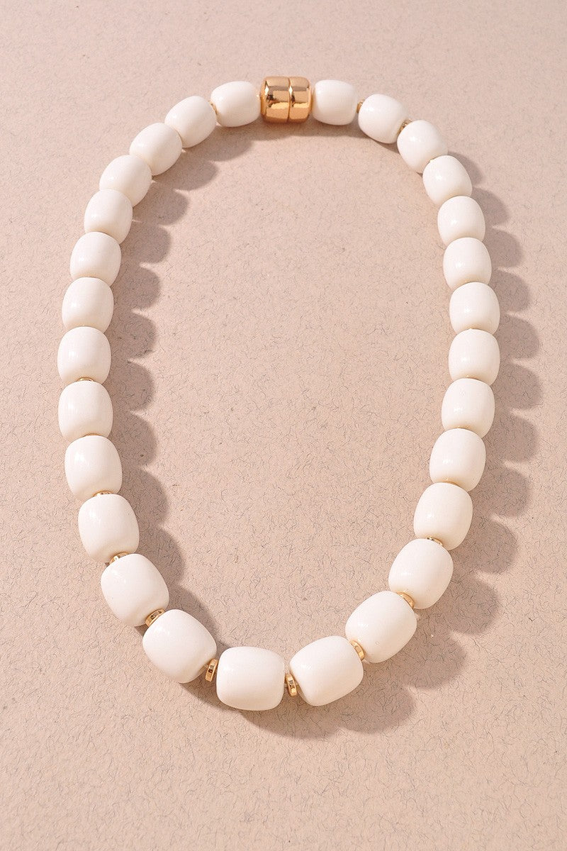 Marbled Resin Barrel Bead Statement Necklace Ivory