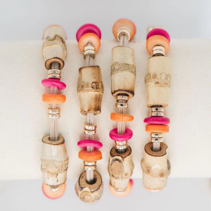 Bamboo Hair Tie Set Hot Pink / Orange
