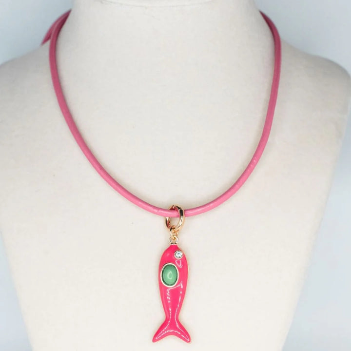 Leather Fish Necklace Pink / Pink