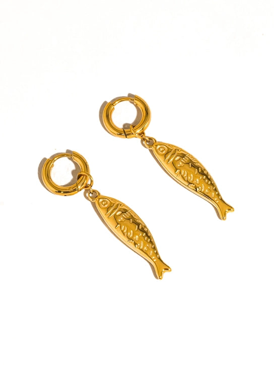 Nibe 18K Gold Non-Tarnish Fish Hoop Earring Yellow Gold
