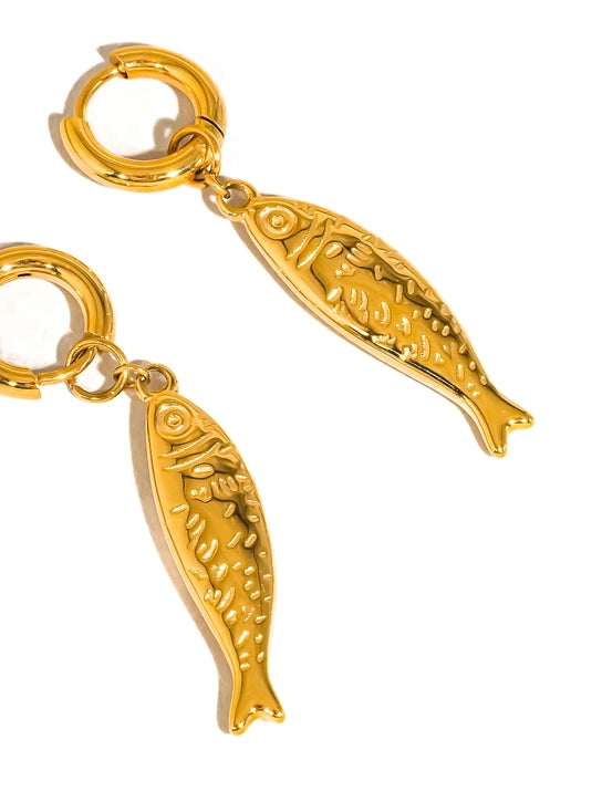 Nibe 18K Gold Non-Tarnish Fish Hoop Earring Yellow Gold