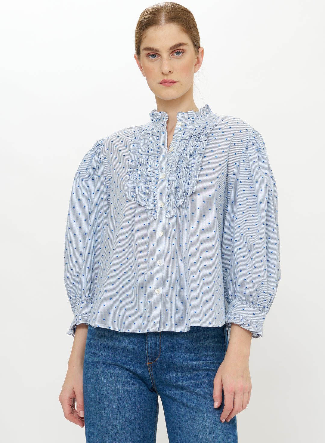 Ruffle Front Button Blouse