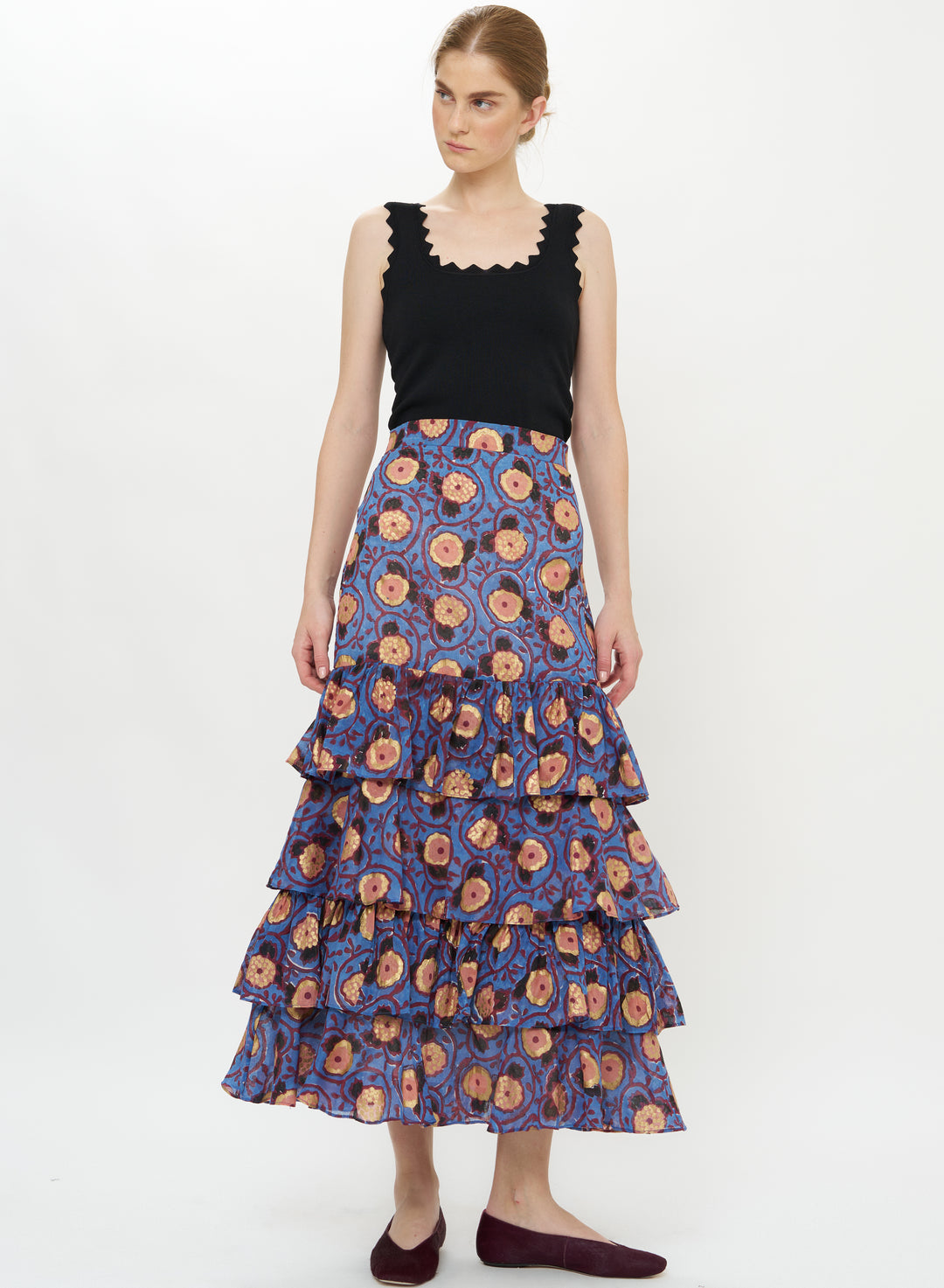 Ruffle Maxi Skirt Verona Blue