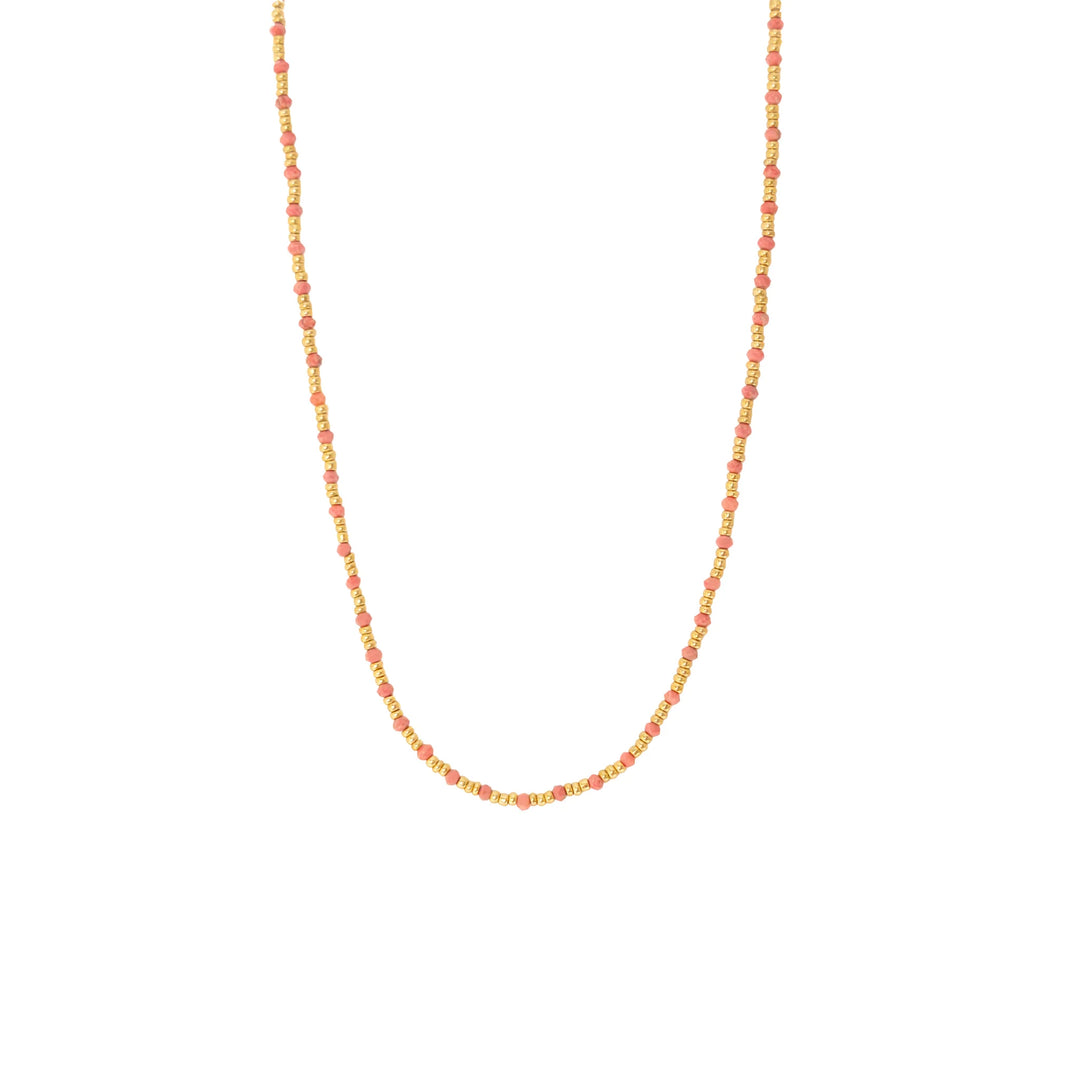 Seed Bead Necklace Gold Plated Coral