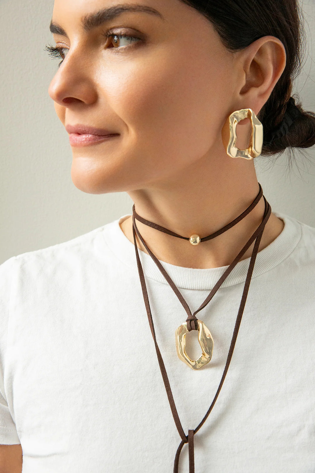 Suede Necklace with Organic Circle