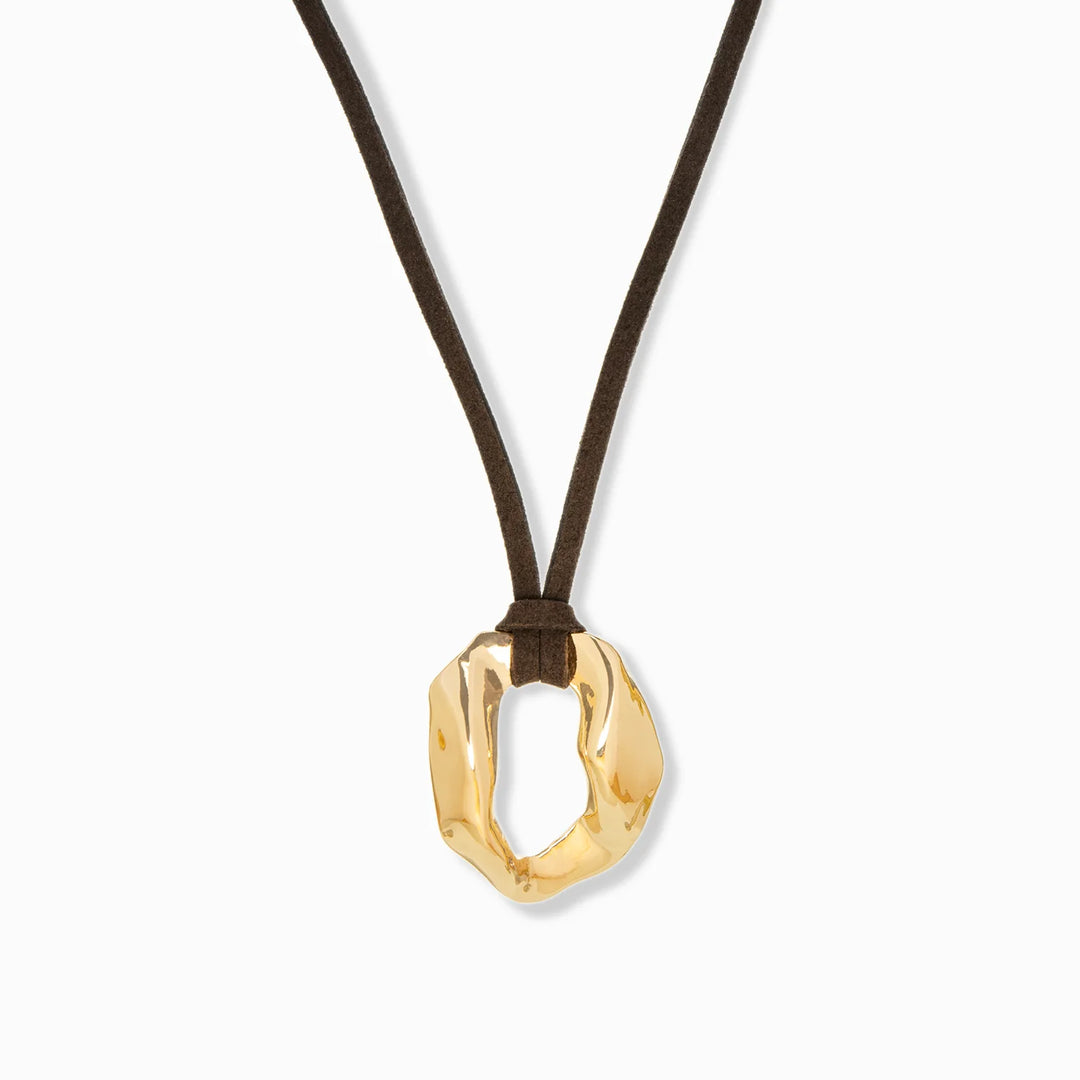 Suede Necklace with Organic Circle