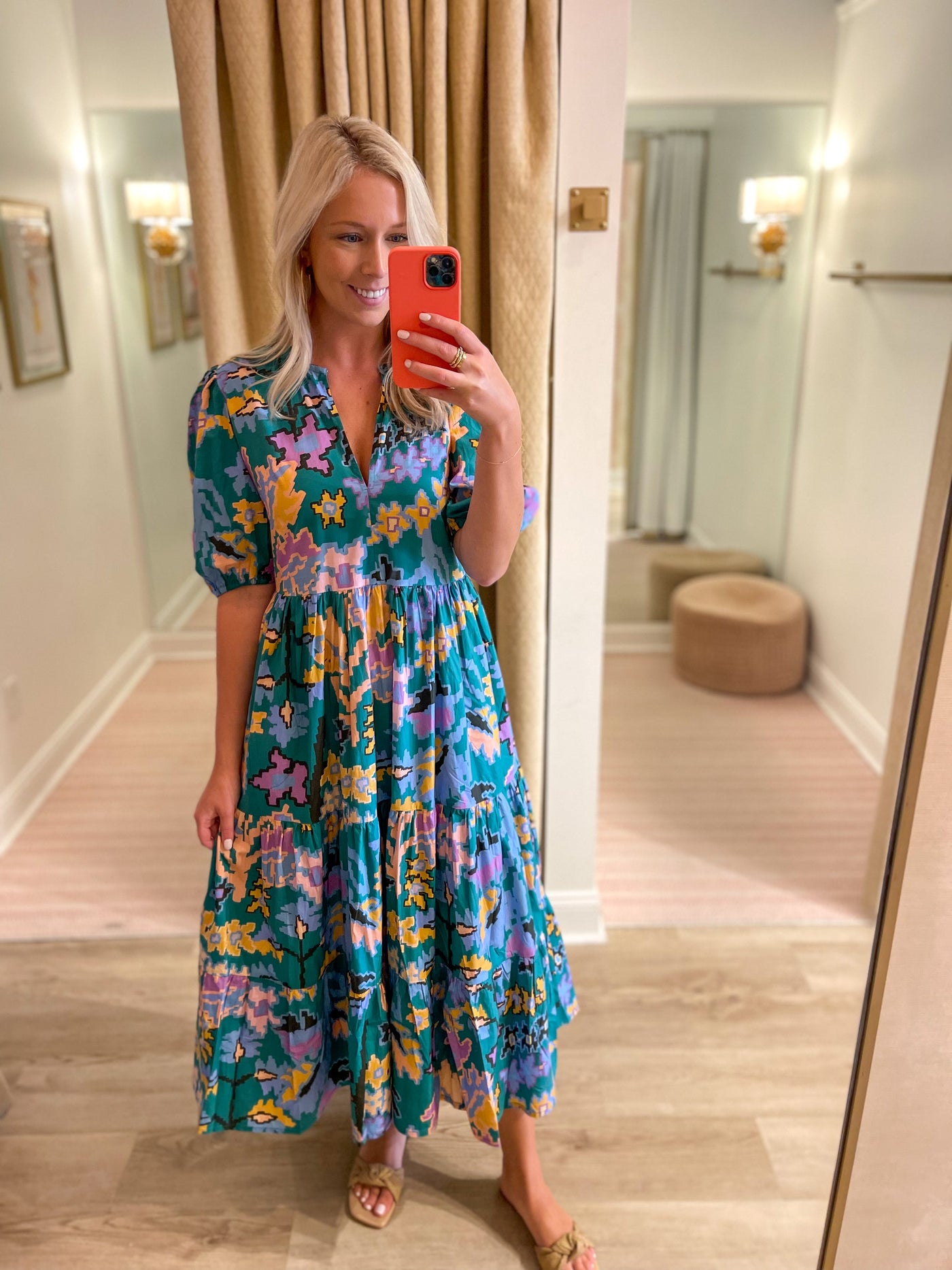 Puff Sleeve Maxi Green Bukhara