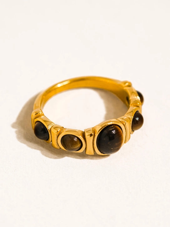 Canso 18K Gold Non-Tarnish Tiger Eye Ring Brown