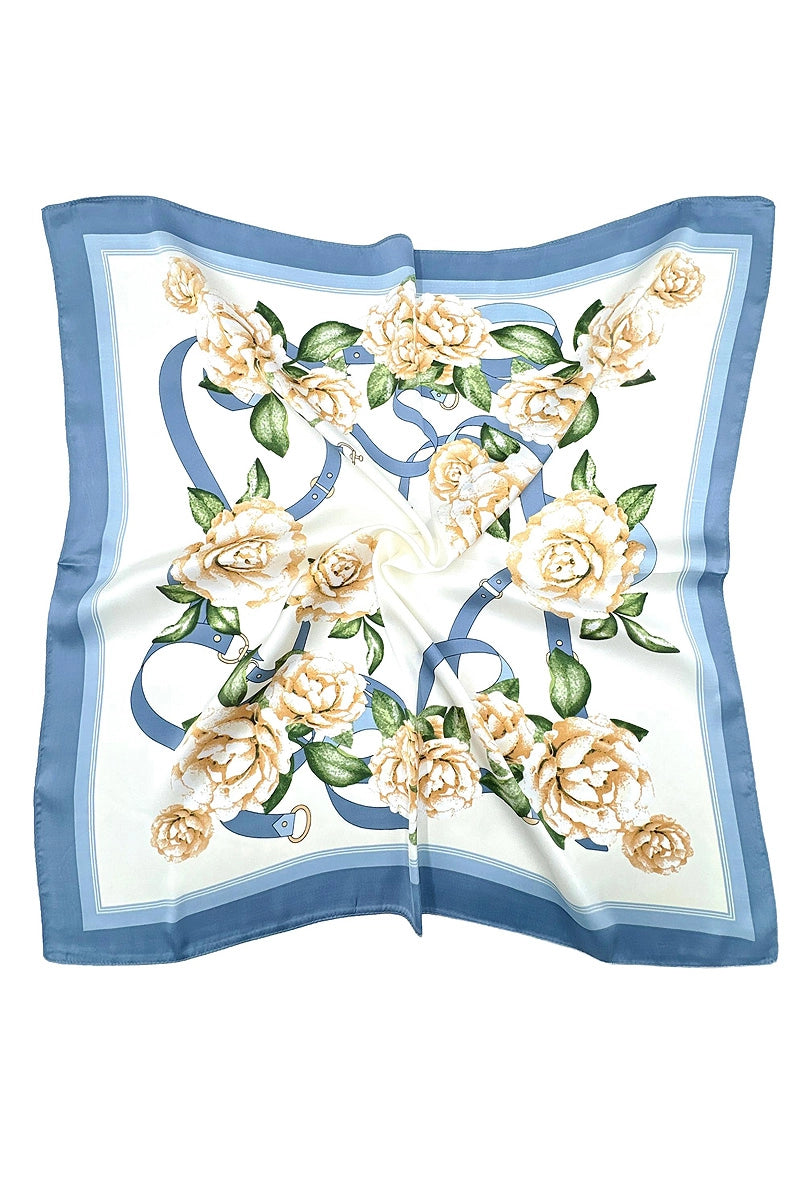 Floral Print Square Scarf Blue