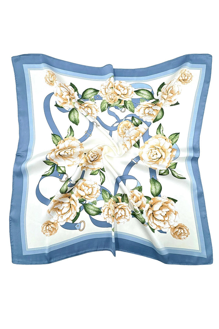 Floral Print Square Scarf Blue