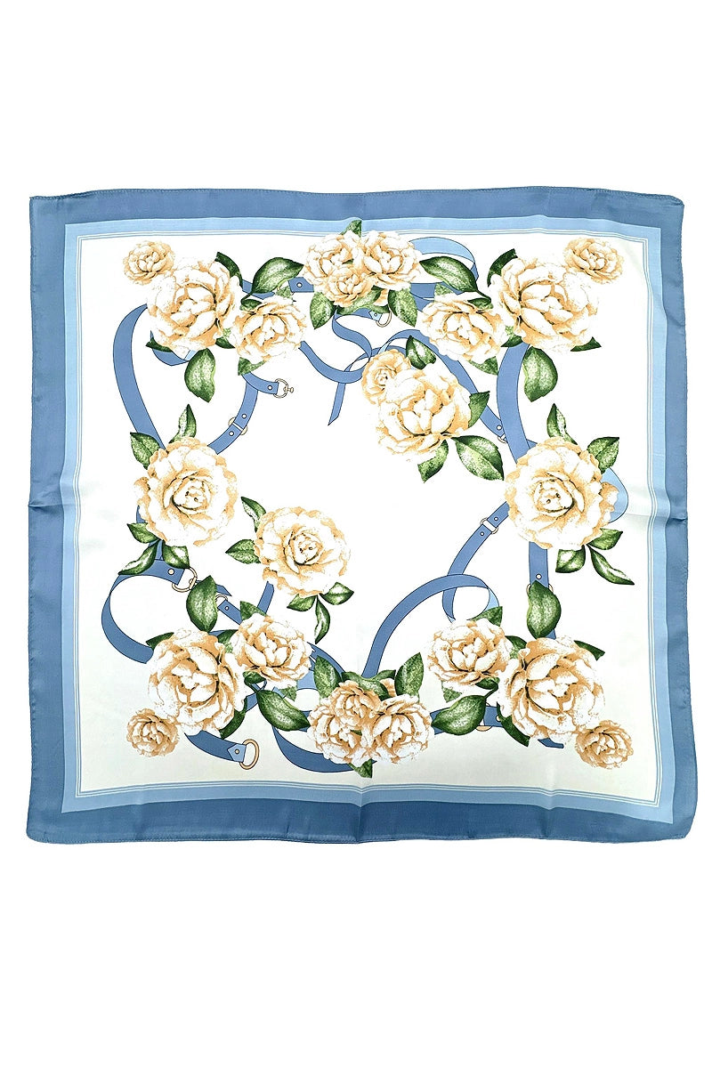 Floral Print Square Scarf Blue