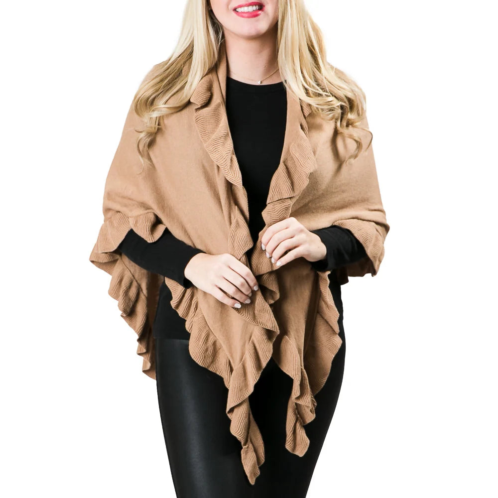 Ava Ruffle Wrap Camel