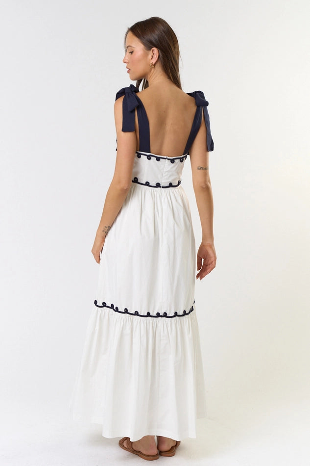 Lillian Embroidered Tie Maxi Dress