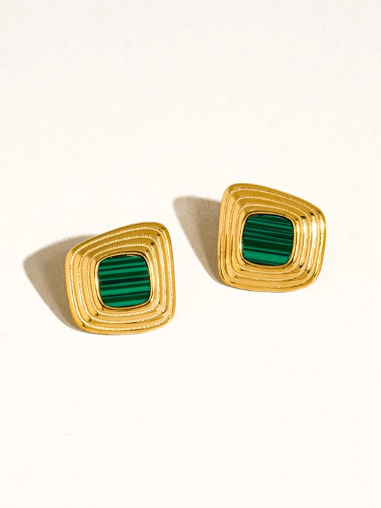 Solenne 18K Gold Non-Tarnish Earrings Green