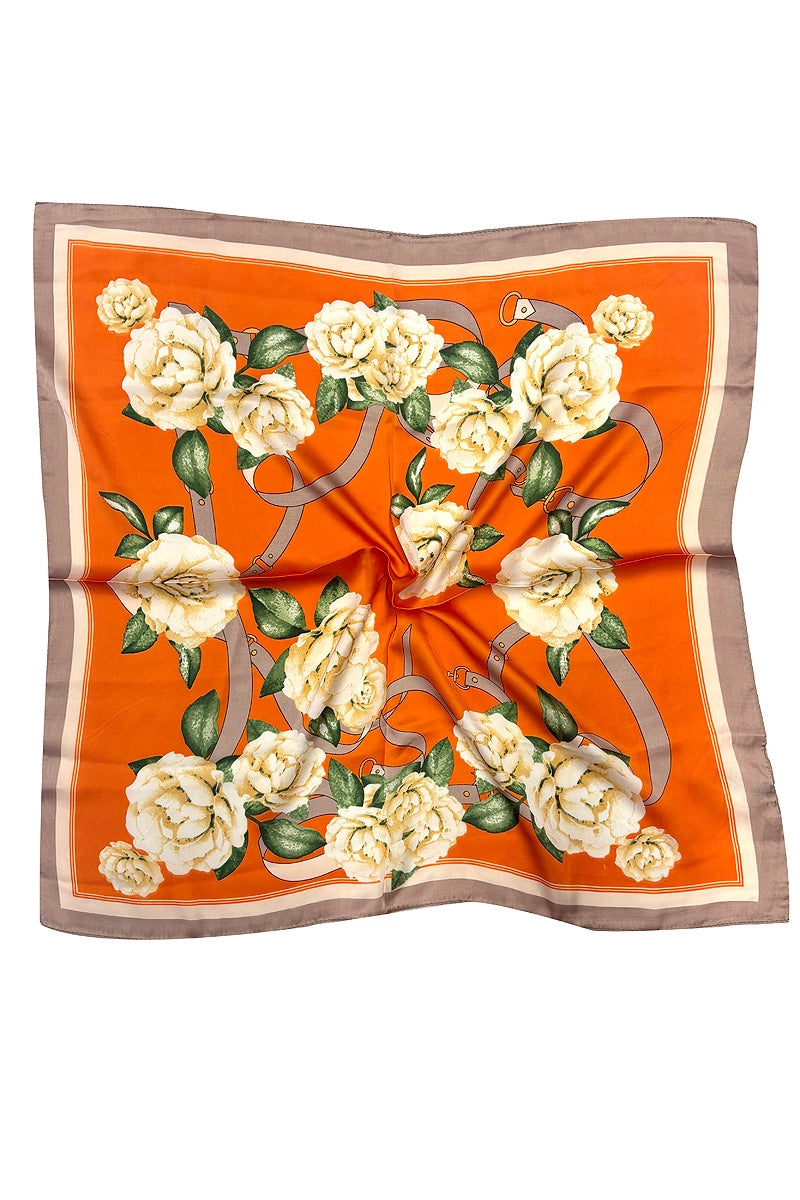 Floral Print Square Scarf Orange